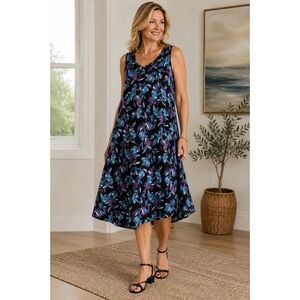 NWT **The Pioneer Woman V-Neck Umbrella Dress* BlackFloral* Size L 12-14